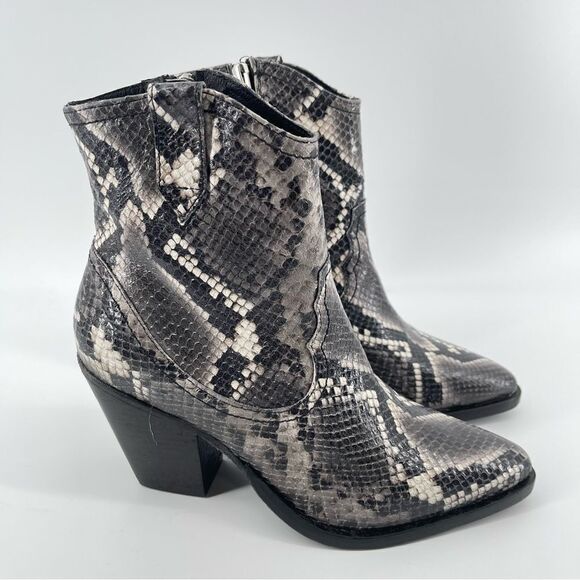 ALLSAINTS Rolene Animal Print Embossed Leather Western Block Heel Boots Size 7 - Picture 2 of 16